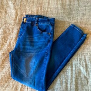 Bright blue denim skinny jeans